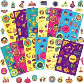 Diwali Stickers for Kids Festival of Light Self Adhesive Sticker for Party Supplies Wrapping Decors Laptop Scrapbook Ornament 30 Sheets