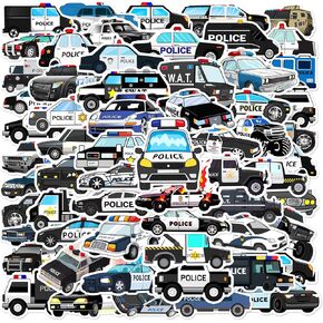 50 PCS Police Car Stickers Sports car Racing Stickers Vinyl Waterproof Stickers, Party Favors for Water Bottles (Police car)