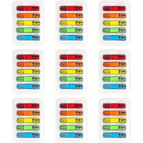 900 Pcs/ 9 Packs Sign Here Date Tabs with Dispenser - Sign Here Stickers Assorted Colors Arrow Flags for Easy Notary Book Annotations and Office Organization