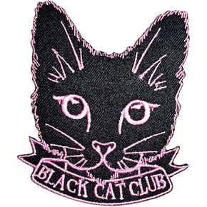 Black CAT Club Cartoon Patch Pink Black Cat Kitten Embroidered Iron On Applique Badge Sign Patch DIY Craft Decoration Repair Clothes Jacket Jeans Cap Backpacks