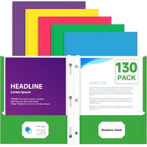 Two Pocket Folders, PANDRI 130 Pack Two Pocket Folders with Prongs, 2 Pocket 3 Prong Folders Designed for Office and Classroom, Letter Size, Assorted 5 Colors