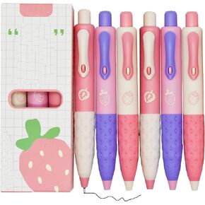Maydahui 9 Pcs Cute Strawberry Mini Pens Small Pocket Pens 4.53 inch/11.5cm Retractable Stubby Pens Cute Little Pens Short Fat Gel Pen Black Ink for Notebook Shcool Office Stocking Stuffers