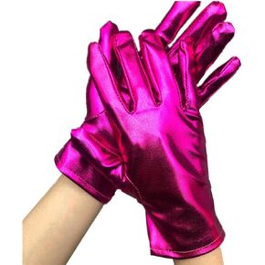 DreamHigh Women Metallic Shining Satin Mittens Wrist Length Costume Dress Gloves