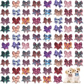 Wesiti 80 Pcs Dog Bows Ties for Small Dogs Assorted Pattern Pet Bowtie Collar Bows Cat Bowtie Collar Bowknot for Small Medium Puppy Pet Photography Grooming Party(Blossom Bowknot)