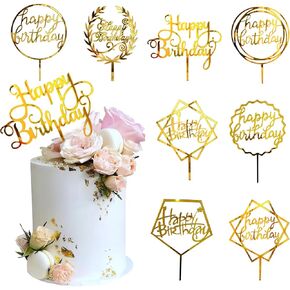 AUOCATTAIL 8 قطع كعكة عيد ميلاد سعيد القبعات العالية كعكة الذهب القبعات العالية الاكريليك كعكة عيد ميلاد لوازم من زينة كعكة عيد ميلاد الحزب in Kuwait