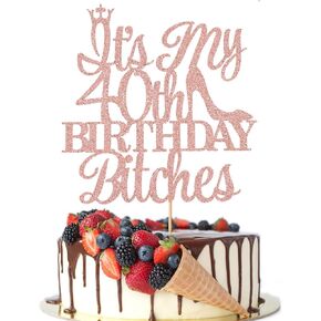 Glitter It's My 40th Birthday Cake Topper, Cheer 40th Cake Topper, Funny 40th Cake Decoration,40th Birthday Party Decorations For Women (Black)