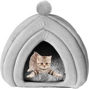 سرير للقطط قابل للطي في الأماكن المغلقة، سرير كهف للقطط، خيمة على شكل قبة للقطط مع وسادة قابلة للإزالة وقابلة للغسل، أكواخ للقطط مع قاعدة مضادة للانزلاق للقطط الصغيرة والمتوسطة الحجم، الحيوانات الأليفة أقل من 8 رطل (رمادي) in Kuwait