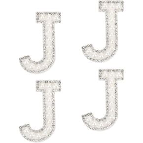 uxcell 10Pcs Iron on Letters Patches, Letter H Rhinestone Pearl Alphabet Applique English Letter Sew on Patches for DIY Clothing Hat Bag, White