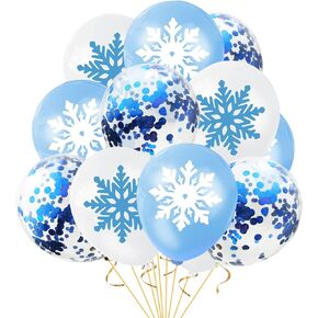 36Pcs Snowflake Latex Balloons, Winter Wonderland Balloons, Winter Snowflake Theme Party Decorations