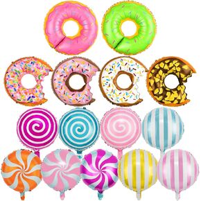 Donut Balloons, 15 PCS Huge 30 Inch Candy Balloons, Pink Donut Balloons Party Decorations, Mylar Donut Balloons for Ice Cream Decorations, Donut Balloon for Donut Themed Party
