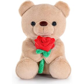 Teddy Bear Stuffed Animal with Rose, 9″Soft Stuffed Bear Plush Toy, Birthday Gifts for Mom Her Him Girlfriend Boyfriend Friend (Coffee)