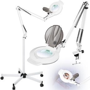 10X Magnifying Glass with Light and Stand, 2200 Lumens Dimmable Magnifying Floor Lamp, 2-in-1 Lighted Magnifier with 5 Wheels Rolling Base, Mag Lamp for Estheticians, Crafts, Reading, Facial