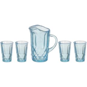 Dollhouse Miniature Chrysnbon Blue Pitcher with 4 Glasses