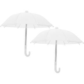 Toyvian 18-Inch Doll Umbrella Adjustable Rainy Umbrella Mini White Umbrella, 2PCS Plant Umbrellas Decor, Dollhouse Pretend Play Toys