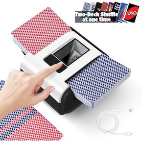 Nileole 2 Decks Quiet & Rechargeable Card Shuffler, 2000 MAh Rapid Shuffling Automatic Electric Shuffler for Casino Card Game, Poker, Phase 10, Blackjack, Texas Hold'em, Home Card Games