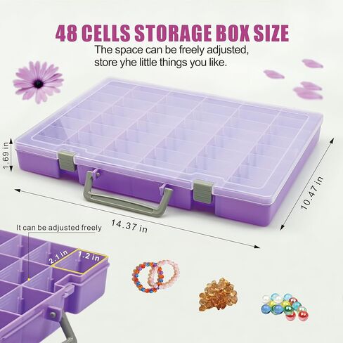 Large 48 Grids Transparent Plastic Organizer Box, Adjustable Compartment Craft Storage Container, Small Parts Organizer, Bead Organizers and Storage (Purple) in Saudi Arabia