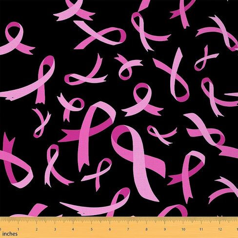 Pink Ribbon Fabric by The Yard,Breast Cancer Awareness Upholstery Fabric,Breast Cancer Survivor Gifts Decorative Fabric,DIY Craft Patchwork Outdoor Fabric for Sewing Quilting,1 Yard,Pink Black in Kuwait