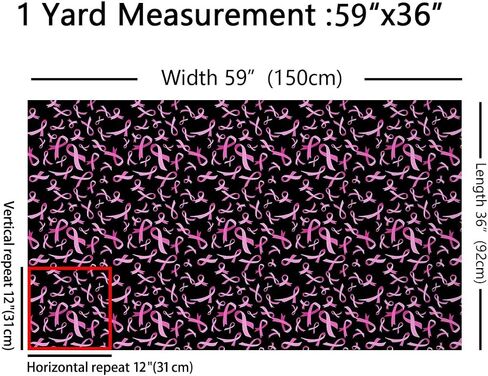 Pink Ribbon Fabric by The Yard,Breast Cancer Awareness Upholstery Fabric,Breast Cancer Survivor Gifts Decorative Fabric,DIY Craft Patchwork Outdoor Fabric for Sewing Quilting,1 Yard,Pink Black in Kuwait