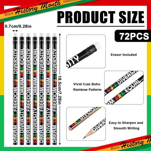 Gueevin 72 Pcs Black History Month Pencils Students Wood Pencils with Eraser School Pencils Bulk Stationery Pencil for Kids Office Classroom Gifts Party Favors in Saudi Arabia