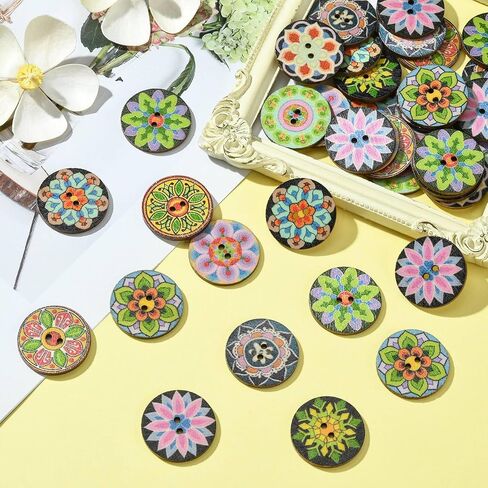 200 قطعة من أزرار خشبية بفتحتين من Stiesy خرز أزرار على شكل زهرة مطلية عتيقة 20 مم أزرار تزيين يدوية للمشاريع اليدوية وإكسسوارات الملابس in Kuwait