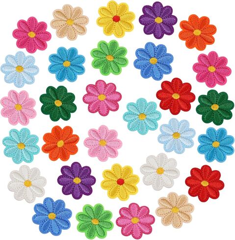 30 Piece Cute Flowers Iron on Patches, Wsimily Colorful Daisy Flower Embroidered Applique Sew-on Patches Decoration Patches Repair Patches DIY Craft Patches for Bags Skirts Hats Clothes in Saudi Arabia