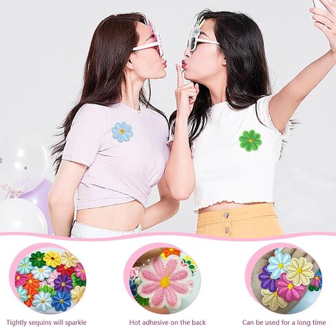 30 Piece Cute Flowers Iron on Patches, Wsimily Colorful Daisy Flower Embroidered Applique Sew-on Patches Decoration Patches Repair Patches DIY Craft Patches for Bags Skirts Hats Clothes in Saudi Arabia