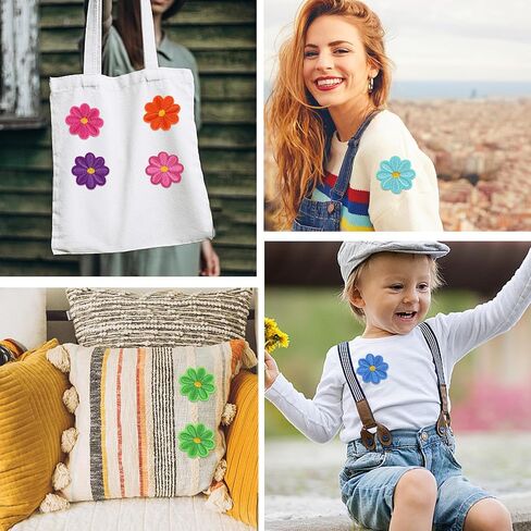 30 Piece Cute Flowers Iron on Patches, Wsimily Colorful Daisy Flower Embroidered Applique Sew-on Patches Decoration Patches Repair Patches DIY Craft Patches for Bags Skirts Hats Clothes in Saudi Arabia