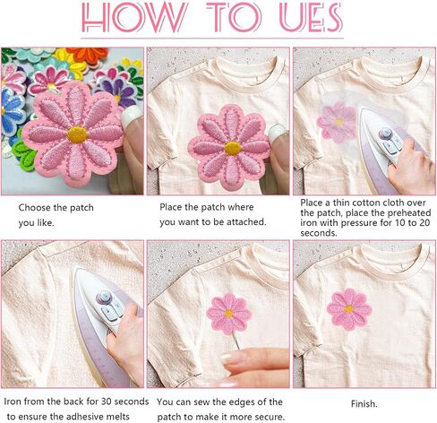 30 Piece Cute Flowers Iron on Patches, Wsimily Colorful Daisy Flower Embroidered Applique Sew-on Patches Decoration Patches Repair Patches DIY Craft Patches for Bags Skirts Hats Clothes in Saudi Arabia