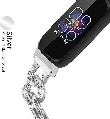 Metal Band Compatible with Fitbit Inspire 3 for Women Shiny Rhinestone Bracelet Strap Adjustable Replacement Watchband for Inspire 3 Fitness Tracker in Kuwait