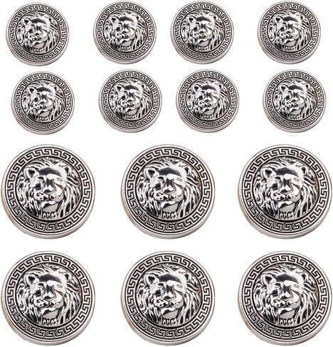 Tvoip 14Pcs Gold and Silver Vintage Antique Metal Blazer Button Set - 3D Lion Head - For Blazer, Suits, Sport Coat, Uniform in Saudi Arabia