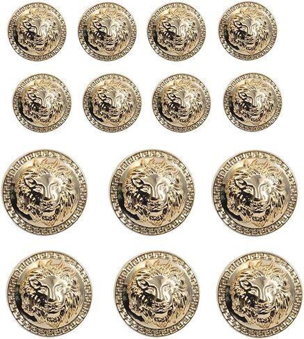 Tvoip 14Pcs Gold and Silver Vintage Antique Metal Blazer Button Set - 3D Lion Head - For Blazer, Suits, Sport Coat, Uniform in Saudi Arabia