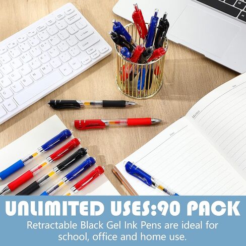 Geyoga 90 Pcs Gel Ink Pens Bulk Fine Point 0.5mm Metal Tip Retractable Gel Ballpoint Pens with Rubber Grip for Office Back to School(Black) in Saudi Arabia