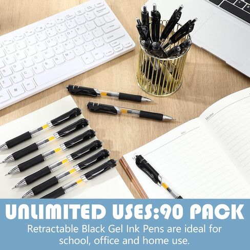 Geyoga 90 Pcs Gel Ink Pens Bulk Fine Point 0.5mm Metal Tip Retractable Gel Ballpoint Pens with Rubber Grip for Office Back to School(Black) in Saudi Arabia