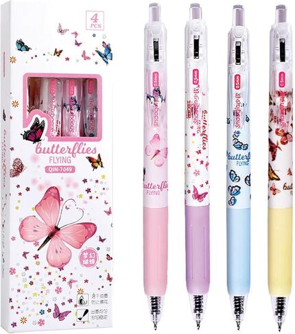 4 قطع من أقلام الجل اللطيفة القابلة للسحب، أقلام الفراشة الكرتونية، 0.5 مم، قلم كتابة بالحبر الأسود، أقلام المدرسة المكتبية للنساء والفتيات والرجال والأولاد (4 قطع فراشة) in Kuwait