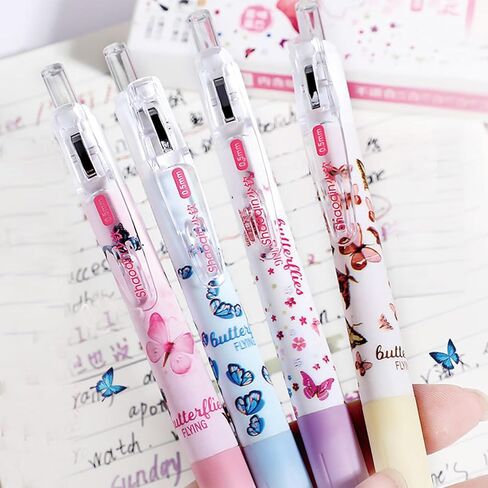 4 قطع من أقلام الجل اللطيفة القابلة للسحب، أقلام الفراشة الكرتونية، 0.5 مم، قلم كتابة بالحبر الأسود، أقلام المدرسة المكتبية للنساء والفتيات والرجال والأولاد (4 قطع فراشة) in Kuwait