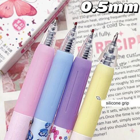 4 قطع من أقلام الجل اللطيفة القابلة للسحب، أقلام الفراشة الكرتونية، 0.5 مم، قلم كتابة بالحبر الأسود، أقلام المدرسة المكتبية للنساء والفتيات والرجال والأولاد (4 قطع فراشة) in Kuwait