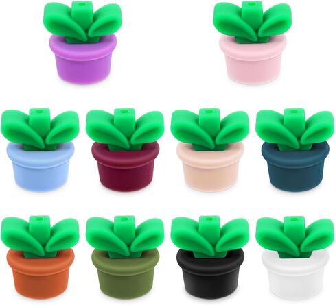 10Pcs Silicone Focal Beads, 3D Flower Pot Grass Silicone Accessories, Cute Loose Beads Leaf with Pot for DIY Keychains Bracelet Necklace Pens Lanyard Making DIY Craft in Saudi Arabia
