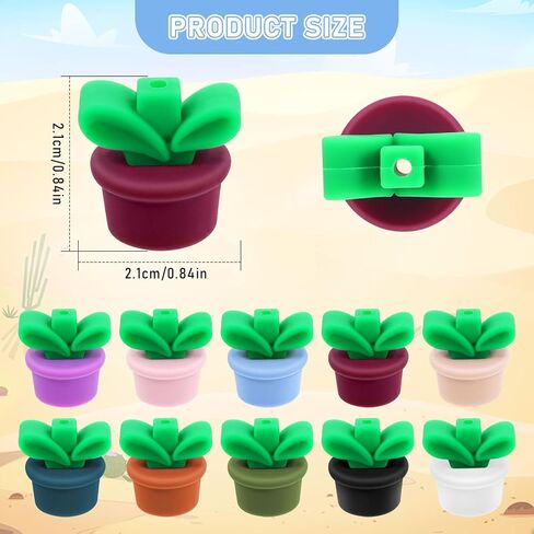 10Pcs Silicone Focal Beads, 3D Flower Pot Grass Silicone Accessories, Cute Loose Beads Leaf with Pot for DIY Keychains Bracelet Necklace Pens Lanyard Making DIY Craft in Saudi Arabia