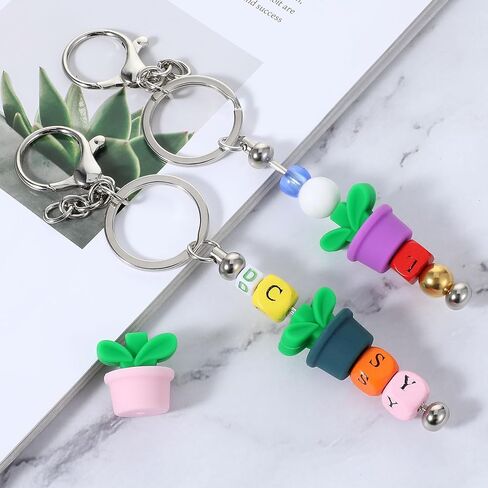 10Pcs Silicone Focal Beads, 3D Flower Pot Grass Silicone Accessories, Cute Loose Beads Leaf with Pot for DIY Keychains Bracelet Necklace Pens Lanyard Making DIY Craft in Saudi Arabia