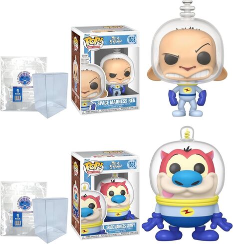 Space Madness: مجسمات Ren #1532 وStimpy #1533 Funko Pop من الفينيل مجمعة مع 2 حافظة حماية بلاستيكية من نوع السلمندر الأزرق Emporium in Kuwait