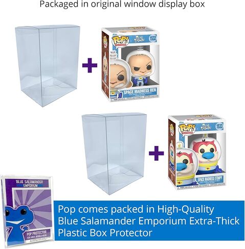 Space Madness: مجسمات Ren #1532 وStimpy #1533 Funko Pop من الفينيل مجمعة مع 2 حافظة حماية بلاستيكية من نوع السلمندر الأزرق Emporium in Kuwait
