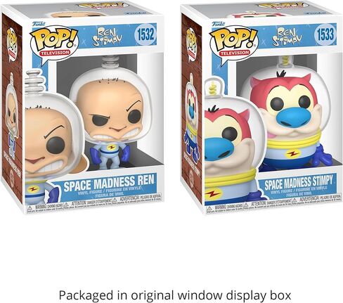 Space Madness: مجسمات Ren #1532 وStimpy #1533 Funko Pop من الفينيل مجمعة مع 2 حافظة حماية بلاستيكية من نوع السلمندر الأزرق Emporium in Kuwait