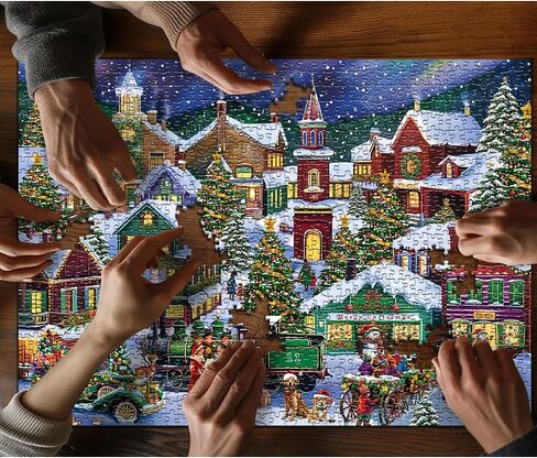 Christmas Puzzles for Adults 1000 Pieces, Christmas Vacation Puzzle Features Christmas Town Dog Santa Claus Snowman Tree, Xmas Winter Holiday Jigsaw Puzzles in Saudi Arabia
