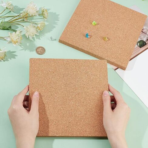 OLYCRAFT 2Pcs Square Bulletin Boards 7.9x7.9 Inch Self Adhesive Wood Cork Sheets 0.6 Inch Thick Square Cork Board Cork Tiles for Wall Decoration Party and DIY Crafts Supplies in Saudi Arabia