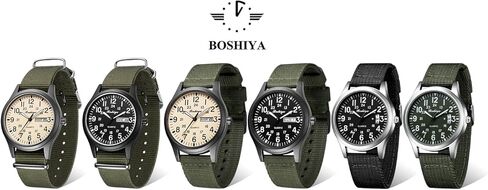 BOSHIYA Men's Military Tactical Field Watches Outdoor Sports/Work Watch Waterproof Analogue Quartz Watches Minimalist Lightweight Nylon Watch - Imported Japanese Movement/40mm Waterproof/Date Display in Saudi Arabia