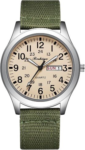BOSHIYA Men's Military Tactical Field Watches Outdoor Sports/Work Watch Waterproof Analogue Quartz Watches Minimalist Lightweight Nylon Watch - Imported Japanese Movement/40mm Waterproof/Date Display in Saudi Arabia