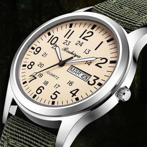 BOSHIYA Men's Military Tactical Field Watches Outdoor Sports/Work Watch Waterproof Analogue Quartz Watches Minimalist Lightweight Nylon Watch - Imported Japanese Movement/40mm Waterproof/Date Display in Saudi Arabia
