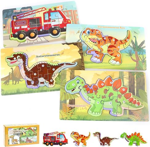 Wooden Puzzles for Toddlers 1-3, 6-Piece Toddler Puzzles Contains Dinosaur/Car Types, Toddler Toys for Age 1 2 3, Toddler for Boys and Girls (Cars) in Saudi Arabia