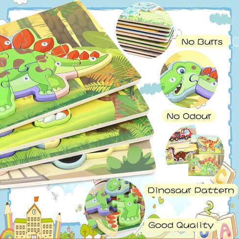 Wooden Puzzles for Toddlers 1-3, 6-Piece Toddler Puzzles Contains Dinosaur/Car Types, Toddler Toys for Age 1 2 3, Toddler for Boys and Girls (Cars) in Saudi Arabia