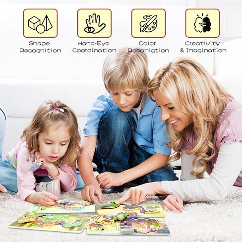 Wooden Puzzles for Toddlers 1-3, 6-Piece Toddler Puzzles Contains Dinosaur/Car Types, Toddler Toys for Age 1 2 3, Toddler for Boys and Girls (Cars) in Saudi Arabia